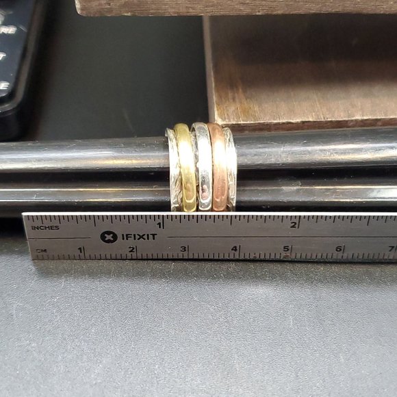 Size 7 Sterling Silver Triple Band Spinner Ring - Picture 6 of 6